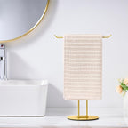 T-Shaped Hand Towel Holder Stand – Countertop Stainless Steel Towel Rack with Non-Slip Base for Bathroom, Kitchen, Vanity, Shiny Gold