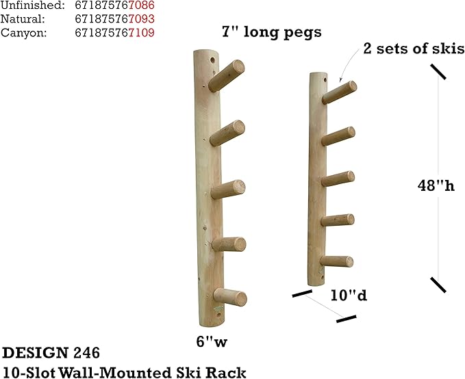 10-Place Wall-Mounted Ski Log Racks - Skis Wall Mount Garage Racks, Indoor & Outdoor Vertical Ski Holders for Walls, Hangers for Skis Storage Rack, Garage Hanging Rack - Canyon Brown