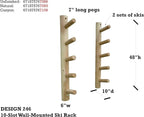 10-Place Wall-Mounted Ski Log Racks - Skis Wall Mount Garage Racks, Indoor & Outdoor Vertical Ski Holders for Walls, Hangers for Skis Storage Rack, Garage Hanging Rack - Canyon Brown