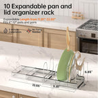 MUDEELA Pots and Pans Organizer Rack for under Cabinet, Expandable Pot Lid Kitchen Cabinet Organizer Holder with 10 Adjustable Compartment Cutting Board Organizer for Pan Lid Cookie Sheet Rack, Silver