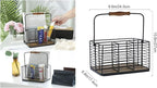 VANRA Utensil Holder Kitchen Condiment Organizer Utensil Caddy Storage Basket Organizer Metal Flatware Caddy with Wood Handle, Black