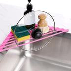 Tomorotec Compact Silicone-Coated Triangle Dish Drying Rack for Sink Corner - Foldable Stainless Steel Over-The-Sink Organizer and Storage Shelf (Hot Pink)