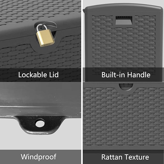 90 Gallon Resin Deck Box, Waterproof Outdoor Storage Bin for Patio, Poolside, and Garden, Lockable & UV-Resistant, Ideal for Small Spaces, Black