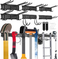 Sinoer Tool Organizer Wall Mount, 96 Inch Garage Storage Wall Organizer, Garden Tool Storage Rack with 18 Hooks+ 4 S-hooks & 2 straps - suitable for ski equipment, shovels, rakes，chairs