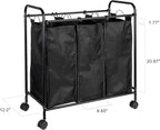 Household Essentials Rolling Triple Laundry Sorter, Black