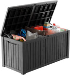 200 Gallon Large Deck Box,Resin Outdoor Storage Box with Lockable for Patio Furniture, Pool Accessories, Garden Tools Waterproof Outside Storage Box, Black
