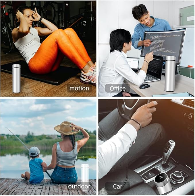 Smart Water Bottle Stainless Steel Vacuum Flask,Travel Mug with Smart LCD Touch Screen, Keep Hot Or Cold, Car Portable Travel Tea Coffee Vacuum Thermo Cup,Insulated Water Bottle (Black)