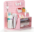 Comix Desk Organizer with 2 Drawer, Multifunctional Pen Holder for Desk, Desktop Organizer with Pegboard + Drawer + 5 Slots Pencil Holder for Office Home Art Supplies (Pink)
