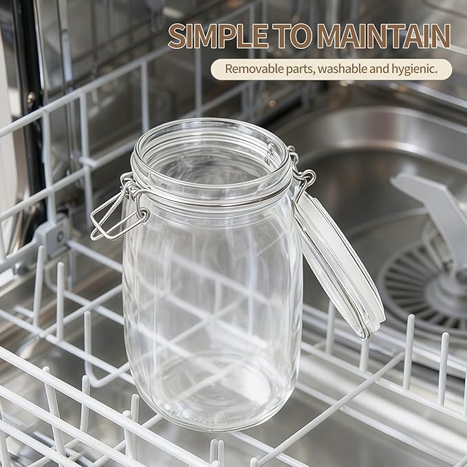 17oz Glass Food Storage Jars with Airtight Lids, Set of 6 – Clear Preserving Seal Wire Clip Fastening Canisters for Kitchen Canning, Flour, Cereal, Pasta, Sugar, Beans, Pickling Jars (17oz*6)