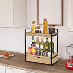 2-Tier Bathroom Organizer Countertop with Drawer, Wood Counter Shelf for Storage, Vanity Tray for Organization and Decor, Countertop Organizer for Bathroom, Kitchen, Office (Brown)