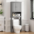 Meilocar Over the Toilet Storage Cabinet, Bathroom Storage Over Toilet with Two Doors and Adjustable Shelf, Space Saver with Open Shelf, Gray