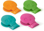 Genuine Fred SNACK SPIRITS Bag Clips, Set of 4, Molded Day of the Dead skull design, Dio de los Muertos, Colorful Calaveras, Bag Clips for food storage