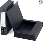 HUA JIE 2 Pack A4 Storage File Boxes Archives Case,65mm Spine,Box File Document Storage Box for Office School -Black