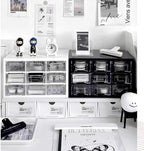 Feadily 1PCS Large Drawer Organizer for Desk, Desktop Drawer Organizer with 9 Clear Drawers, Plastic Desktop Storage Drawers 10.04 Inch x 6.30 Inch x 6.10 Inch, White