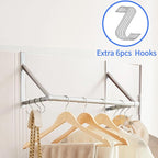 Over The Door Clothes Hanger,Metal Over Door Clothes Drying Rack with 6 Hooks,Laundry Drying Rack Rod for Laundry, Bedroom, Washroom, Closet,Fits Door Up to 1.97", (Silver)