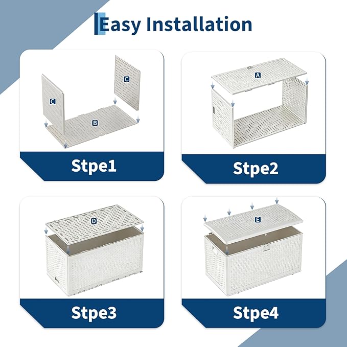 Garvee 120 Gallon Waterproof Large Resin Deck Box Indoor Outdoor, Lockable Storage Container for Patio Furniture Tools, Waterproof Deck Box with Hydraulic Rod Patio Storage Bin for Pool Garden, White