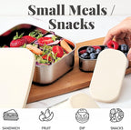 Leak Proof Stainless Steel Lunch Box Containers, 27 OZ , Stainless Steel Bento Box , Metal Lunch Box, Sandwich & Snack Containers , SIlicone Lids , Korean Style,Small Vanilla ( 1 x 27oz + 2 x 6.5 OZ )