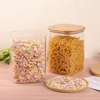 Glass Food Storage Jars 3.6 Qt Set of 2,Glass Storage Containers Clear Glass Food Canister with Bamboo Lid Airtight For Serving Tea, Coffee, Flour, Sugar, Candy, Cookie, Spice and More (Square)