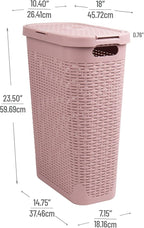 Mind Reader Slim Laundry Hamper with Lid, 40L Clothes Basket, Premium Wicker Design, Plastic, Pink