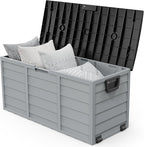 VINGLI 75 Gallon Outdoor Storage Box, Lockable Plastic Storage Containers with Lid, Patio Deck Box Furniture for Garden, Pool, Balcony, Yard (Black)
