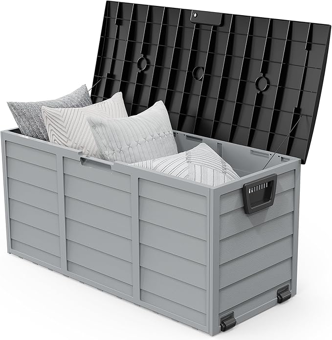 VINGLI 75 Gallon Outdoor Storage Box, Lockable Plastic Storage Containers with Lid, Patio Deck Box Furniture for Garden, Pool, Balcony, Yard (Black)