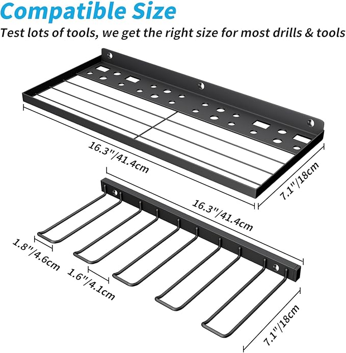 3-Tier Wall Mounted Power Tool Organizer, Heavy Duty Storage Rack, Tool Shelf for Garage & Workshop (2-Tier with 4 Slots)
