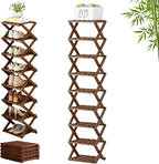 The 9-Tier No-Assembly Bamboo Rack, 3-9 Tiers Bamboo Shoe Rack, Foldable Bamboo Vertical Shoe Organizer, Multifunctional & Space-Saving, For Entryway, Closet, Corner, Bedroom, Hallway (Walnut, 9Tiers)