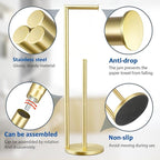 Toilet Paper Holder Stand, Bathroom Toilet Paper Roll Holder Stand with Reserve, Standing Toilet Paper Holder with Storage,Toilet Paper Roll Holder for 4 Rolls, Gold