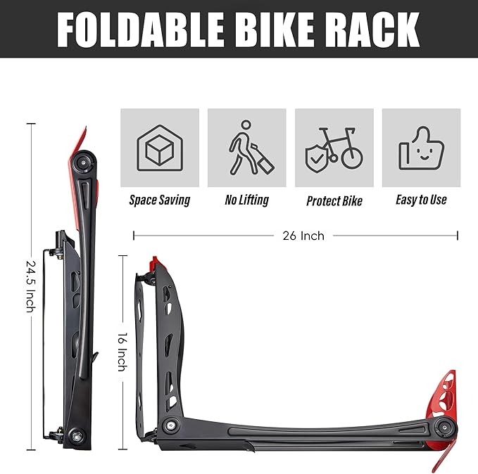 Wallmaster BIKEPAL Swivel Bike Rack, Wall Mounted Vertical Bike Storage Hanger, Space Saving for Home and Garage, 4 Pack