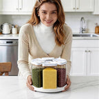 Rotating Grain Dispenser with Manual Vacuum Pump - 6-Grid Vacuum-Storage Canister Set, Food Storage Bins for Cereal, Rice, Beans & Bulk Dry Food Pantry Organization