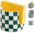 Ceramic Kitchen Sponge Holder, Dish Sponge Holder Suitable for Scrubby Farmhouse Drying Rack Brush Holder for Christmas Bathroom, Kitchen, Sink, Green and White