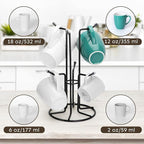 HULISEN Mug Tree for Large Cups, Counter Coffee Mug Holder with 6 Hooks, Metal Coffee Cup Holder Tree, Standing Rack for Countertop, Kitchen Counter Decor, Black