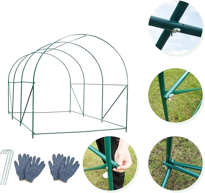 Grezone Walk-in Greenhouse Upgraded Green House with Zippered Screen Doors & 6 Screen Windows Heavy Duty Plastic Plant Warm House with Reinforced Frame (12x7x7 FT)