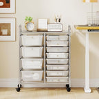 RELAX4LIFE 12-Drawer Rolling Storage Cart - Mobile Utility Drawer Carts with Wheels, Craft Organizers Cart for Organization and Storage, Classroom, School, Office, Home