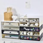 Desktop drawers, stackable plastic drawers, stationery and office supplies (Black, 3 Compartment)