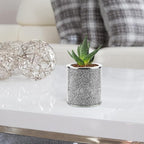 Glass Utensil Holder, Crystal Silver Utensil Makeup Brush Organizer Bling Flatware Storage Crocks for Countertop Crushed Diamond Home Decor Spoon Knife Fork Holder for Kitchen Counter