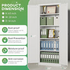 INTERGREAT Metal Storage Cabinet with Magnetic Doors, 63" H Traditional European Style Metal Cabinets with 2 Doors and 4 Adjustable Shelves for Home Office, Kitchen, Bathroom (White)