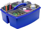 Storex Large Classroom Caddy with Cups, 13 x 11 x 6.575 Inches, Blue, Case of 2 (00985U02C)