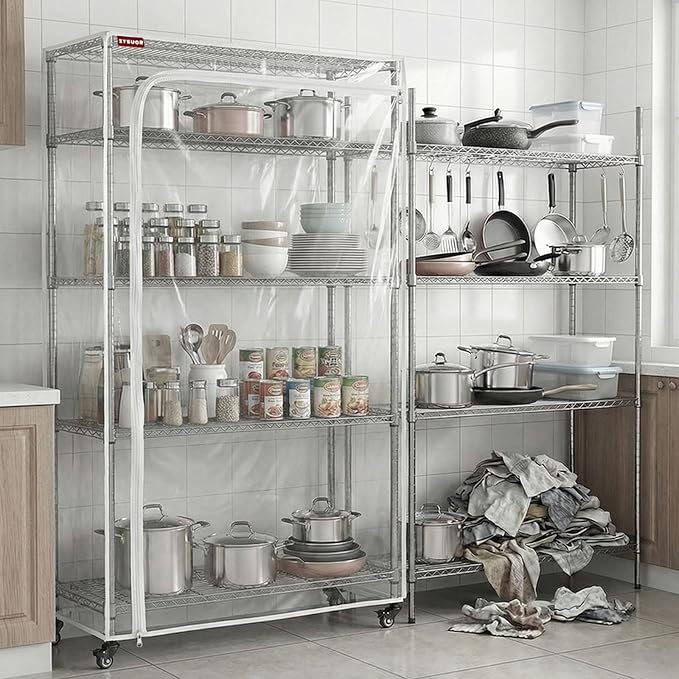 Clear PVC Shelf Cover, Extra Deep 36" W x 24" D x 72" H, 3-Way Opening with Two-Way Zipper, See-Through Waterproof Storage Shelving Cover for Warehouse