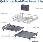 TOOLF Expandable Dish Rack, Dish Drying Rack for Kitchen Counter, Foldable Dish Dryer Rack, Stainless Steel Dish Drainer Racks with Cutlery Holder, Collapsible Dish Drying Racks Large Size,Gray