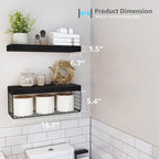 QEEIG Bathroom Shelves Over Toilet - Wall Mounted Floating Shelves Toilet Paper Storage Small Farmhouse Decor Shelf 16 inch Set of 2, Black (019-B2)