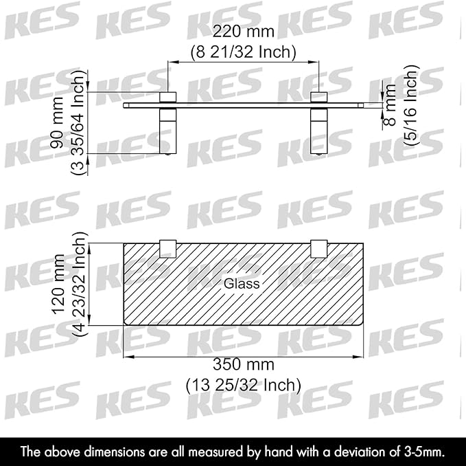 KES Bathroom Shelf, Tempered Glass Shelf 14 Inch 8MM-Thick Wall Mount Rectangular, Brushed Nickel Bracket, BGS3201S35-2