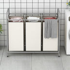 LINZINAR 3-Bag Laundry Sorter,Laundry Hamper Cart with Heavy Duty Rolling Lockable Wheels and Removable Bags (Beige)