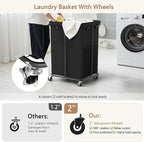 150L Large Laundry Basket with Wheels, Rolling Laundry Hamper with Removable Laundry Bag & Metal Frame, Oxford Fabric Dirty Clothes Hampers for Bedroom, Laundry Room, Bathroom, Dorm(Black)