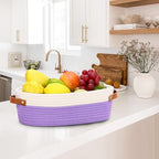 Bathroom Countertop Organizer Basket, Cotton Rope Woven Storage Basket Toilet Paper Decorative Basket for Bathroom, Bedroom, Living Room, Entryway 13"x6.3"x4.3" (Off White/Purple)