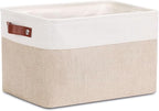 DULLEMELO Collapsible Rectangle Fabric Storage Basket for Organizing Clothes, Toys, Towels, Books, Laundry, Nursery, Dog Toys (White & Khaki)