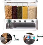 ETOYA Dry Food Dispenser, Wall mounted 5 Grid Cereal Dispenser,Rice dispenser 25 pounds Kitchen Storage with Measuring Cup for Kitchen, Pantry, Restaurant & Bulk Food