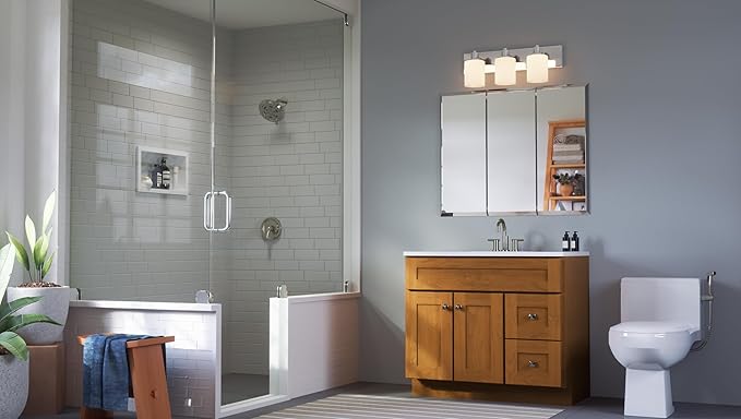 Design House Cyprus Medicine Cabinet, 3 Frameless Mirrored Doors, 2 Adjustable Shelves, Pre-Assembled, Surce or Recess-Mounted, White, 36.3 in. W x 4.4 in. D x 30.1 in. H, 590265