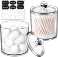 SheeChung Clear Acrylic Qtip Holder with Labels–Shatterproof Plastic Apothecary Jars for Bathroom Organization–Vanity Cotton Swab Holder Canisters for Cotton Balls, Pads, Floss Picks-Minimalist Decor