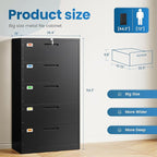 5 Drawer File Cabinet, Lateral Filing Cabinets for Home Office, Office Storage Drawers with Lock, Hanging Files Legal/Letter A4 Size (Assemble Required,Black)